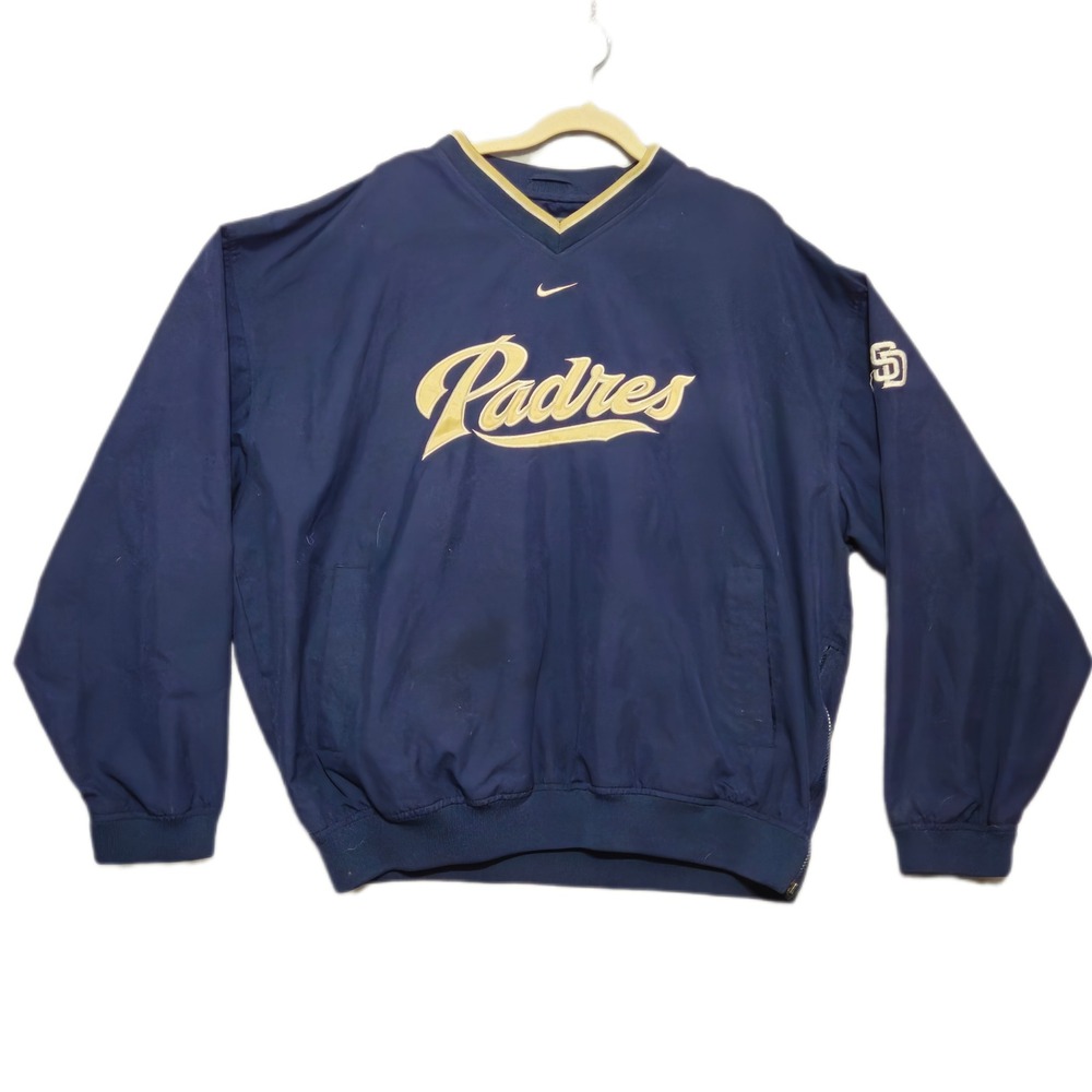 Vintage Nike San Diego Padres Windbreaker Mens Large Navy Blue V-Neck Pullover